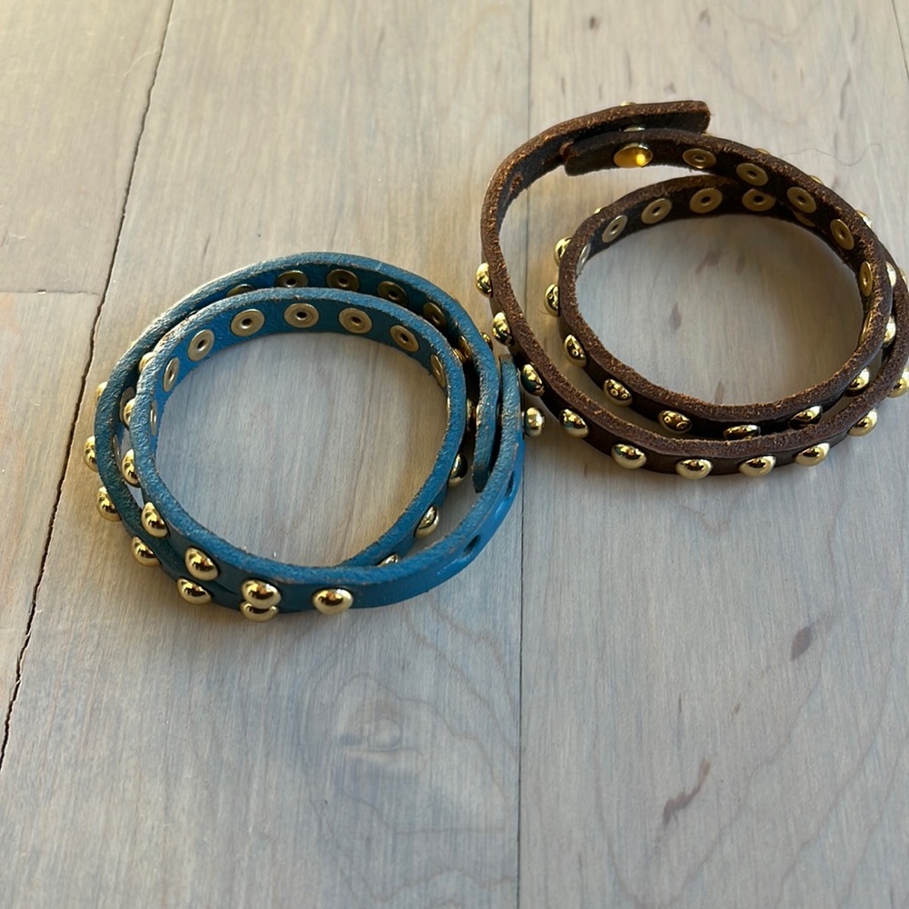 Stackable leather stud bracelets